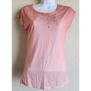 Ransom Orange Ombre Rhinestone Bodice Top Small Short Capped Sleeves Lightweight